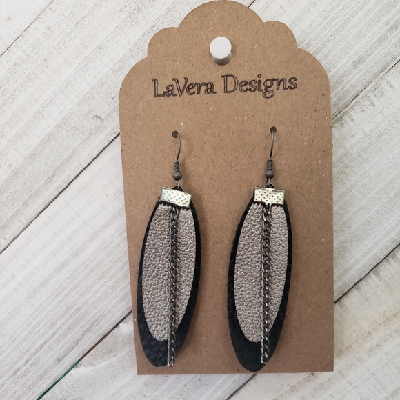 Genuine and Faux Leather Earrings - Picture 2 of 2